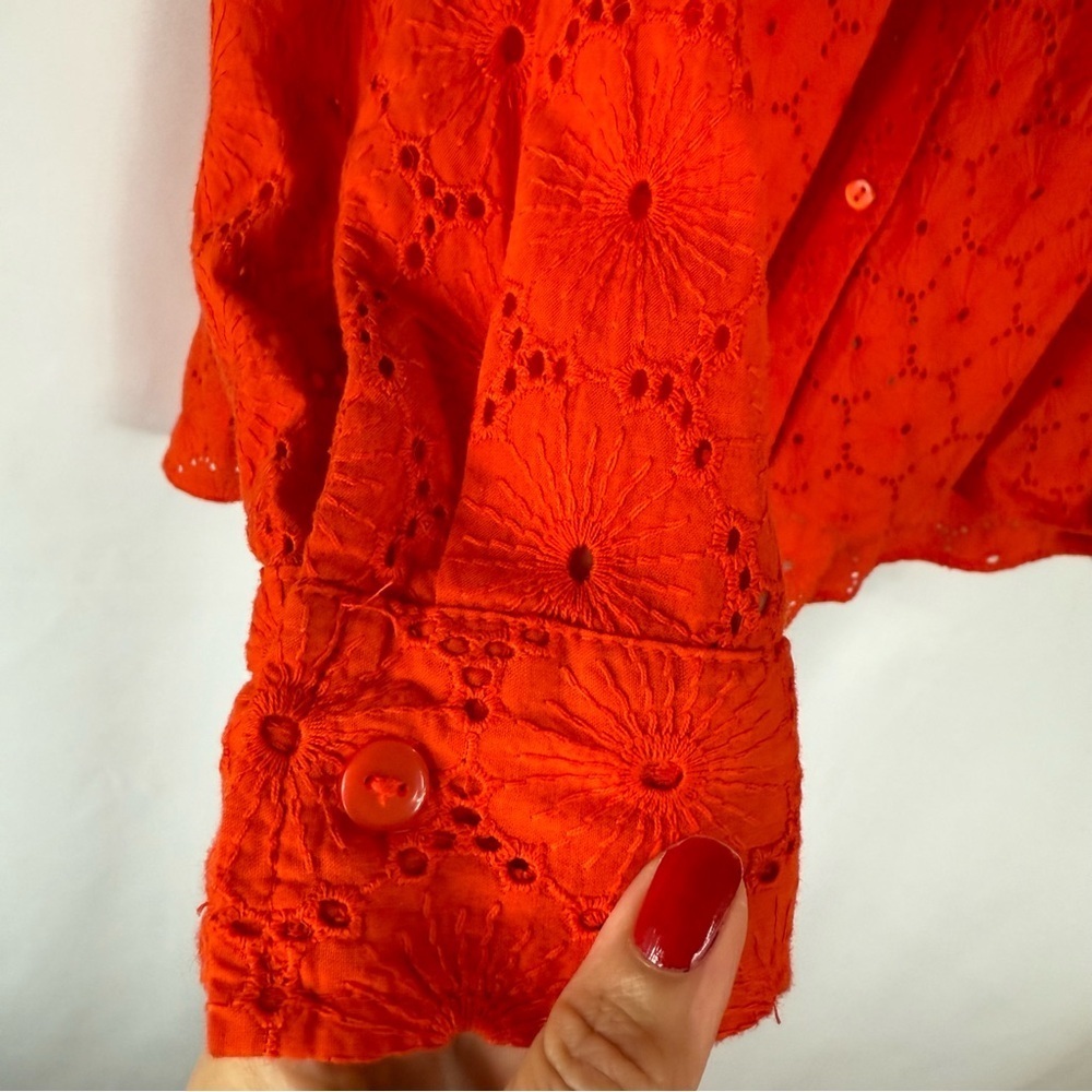 Artelier Nicole Miller | Tops 100% Cotton ArtelierEmbroidered Sz:L Orange - Picture 5 of 14